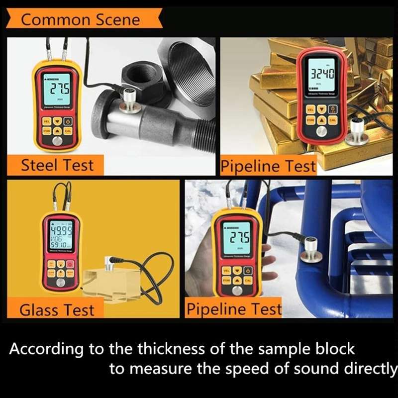 GM-100 Ultrasonic Thickness Meter Tester Gauge Velocity 1.2~225mm(Red)