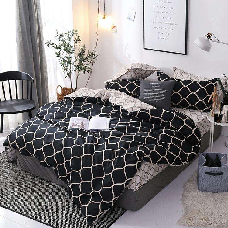 Luxury Bedding Black Marble Pattern Set Sanded Printed Quilt Cover Pillowcase, Size:200x230cm(Mochi)