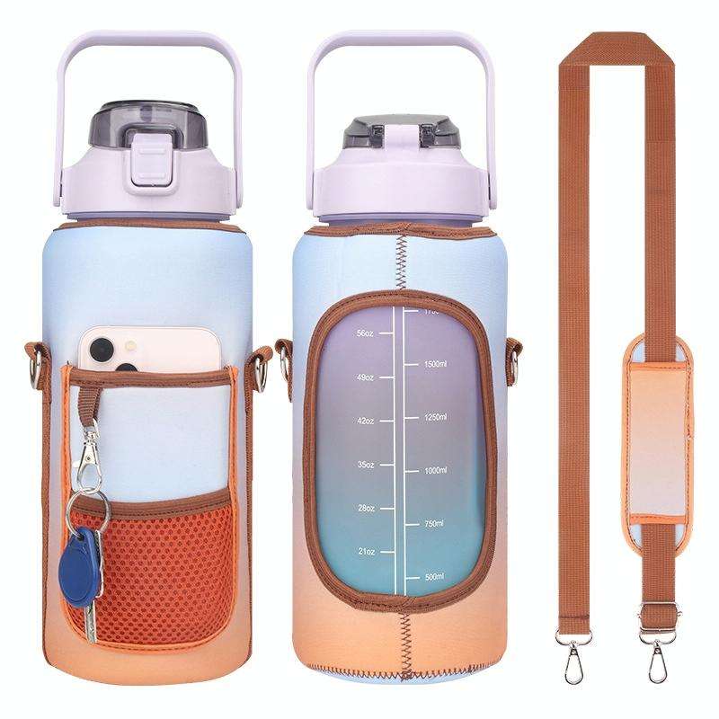 2L Gradient Color Water Bottle Cover Case Sleeve with Strap(Gradient Orange)