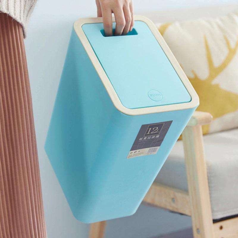 Household Rectangular Press Type 12 Liter Living Room Covered Sorting Plastic Trash Can with Cove...