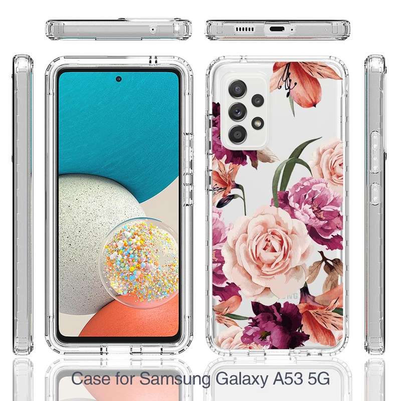 For Samsung Galaxy A53 Transparent Painted Phone Case(Purple Floral)