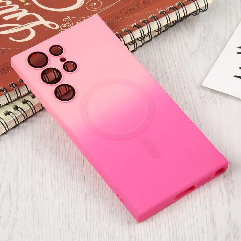 For Samsung Galaxy S23 Ultra 5G Liquid TPU Silicone Gradient MagSafe Phone Case(Pink Red)