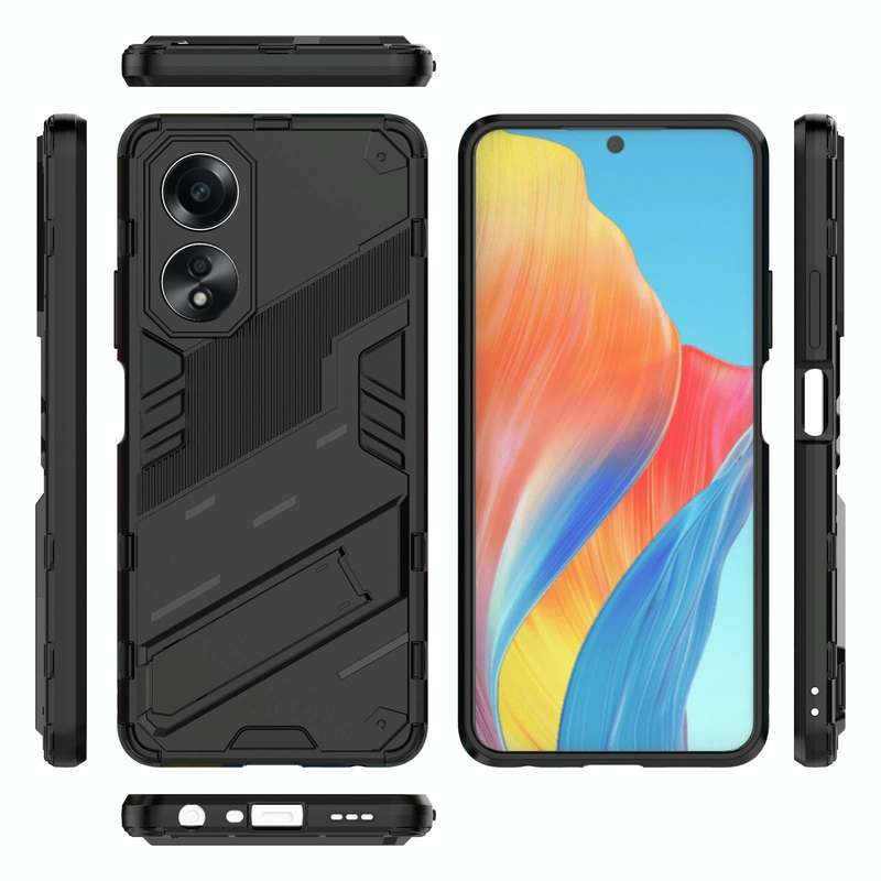 For OPPO A58 4G Global Punk Armor 2 in 1 PC + TPU Phone Case with Holder(Black)