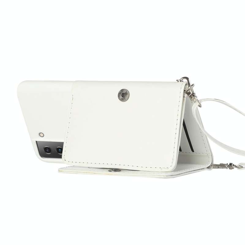 For Samsung Galaxy S22 5G Crossbody Lanyard Wallet Card Bag Phone Case(White)