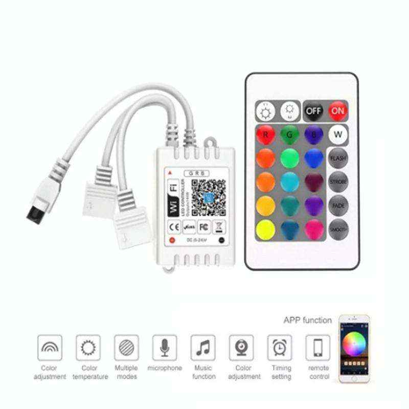 2 Ways Output LED Strip APP Smart Wifi LED RGB Controller with IR 24Keys Remote Control, 5-24V