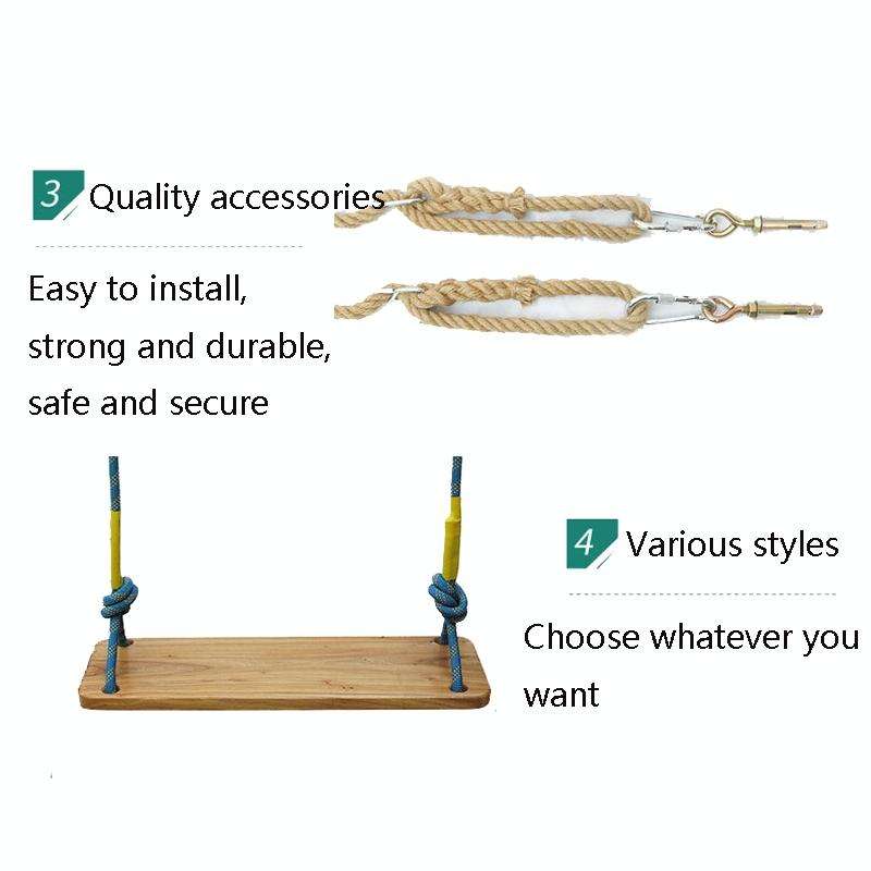 Outdoor Swing Indoor Balcony Children Adult Solid Wood Swing, Style:Hemp Rope(50x13 cm)