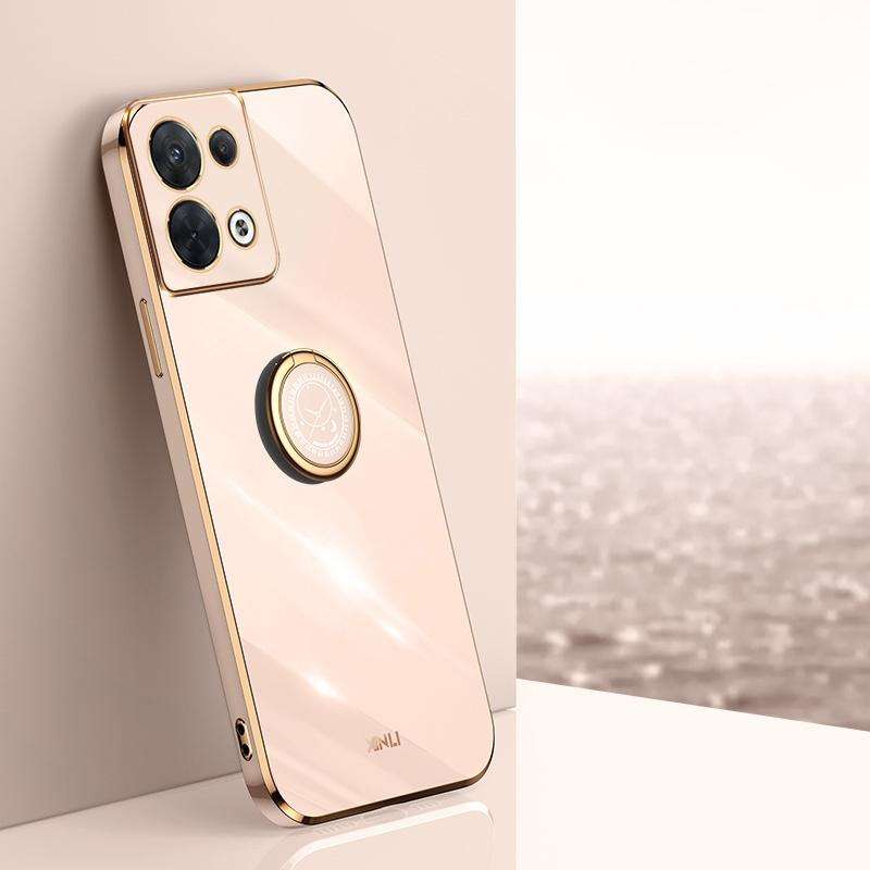 For OPPO Reno8 Pro XINLI Straight Edge 6D Electroplate TPU Phone Case with Ring Holder(Pink)
