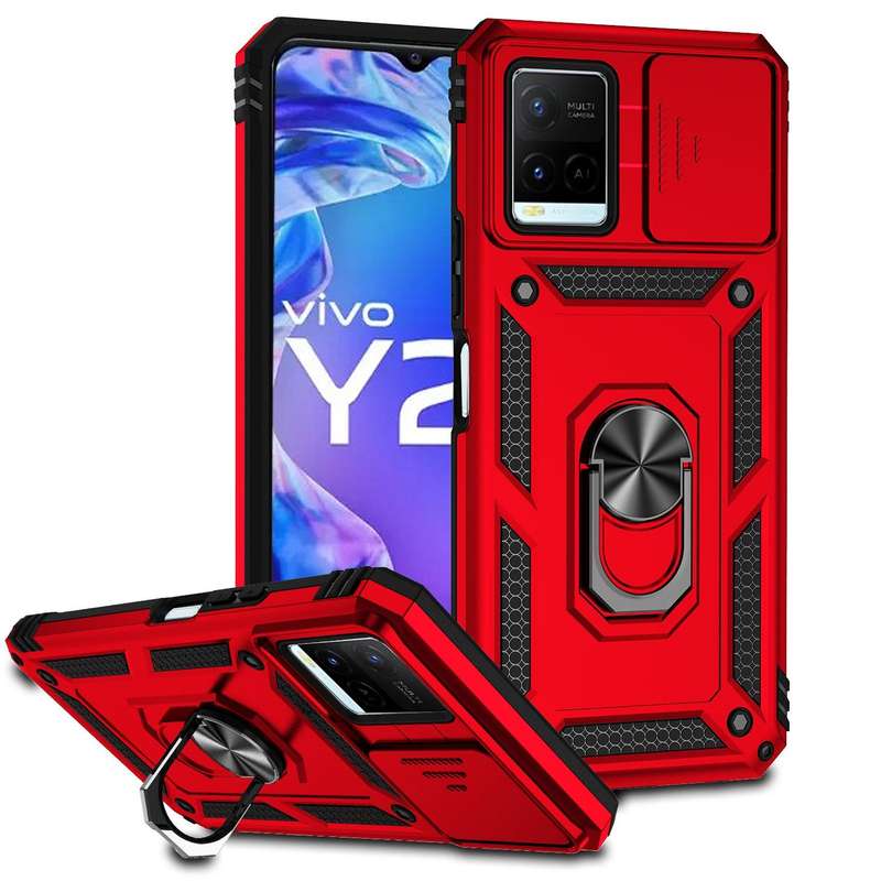 For vivo Y21 Sliding Camshield Holder Phone Case(Red)