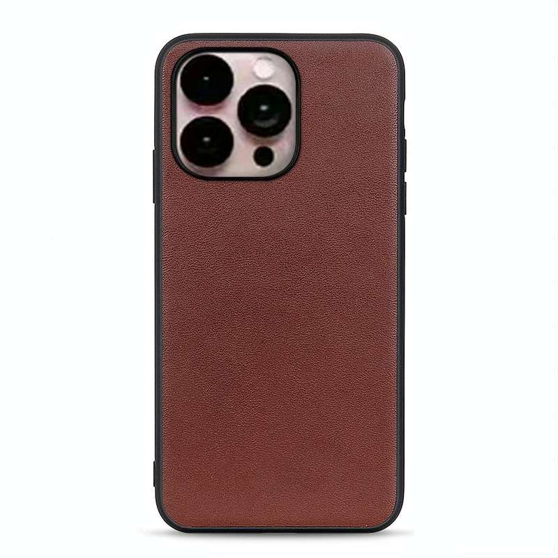 For iPhone 14 Pro Lambskin Texture Genuine Leather Phone Case (Brown)