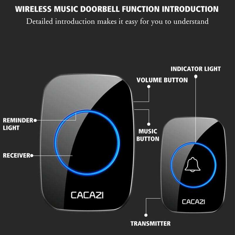 CACAZI A10DC 1 To 2 Battery Type Home Smart Waterproof Electronic Wireless Doorbell(White)