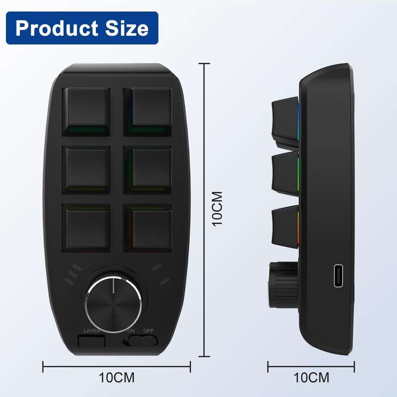 Bluetooth Wireless RGB Custom Mechanical KeyBoard 6 Keys 1 Knob Programming Gaming Keypad(Black)