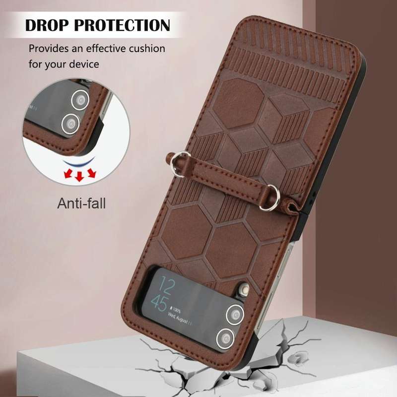 For Samsung Galaxy Z Flip4 Football Texture Leather Phone Case(Brown)