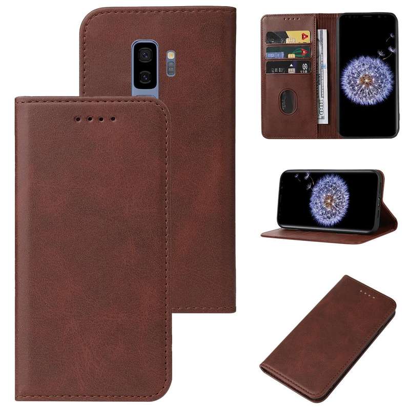 For Samsung Galaxy S9 Plus Magnetic Closure Leather Phone Case(Brown)