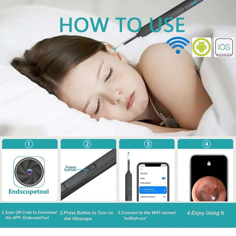 H02006 WiFi Smart Visual Ear Pick HD Digital Mouth Nose Ear Endoscope (White)