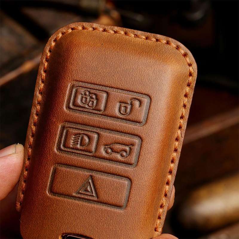 For Land Rover Car Cowhide Leather Key Protective Cover Key Case (Brown)