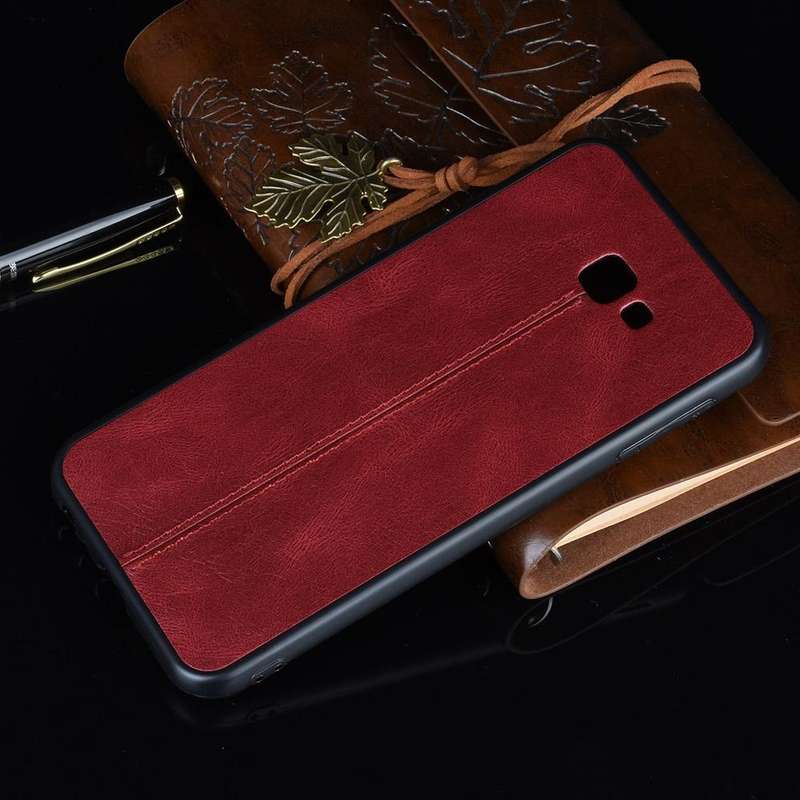 For Galaxy J4 Plus Shockproof Sewing Cow Pattern Skin PC + PU + TPU Case(Red)