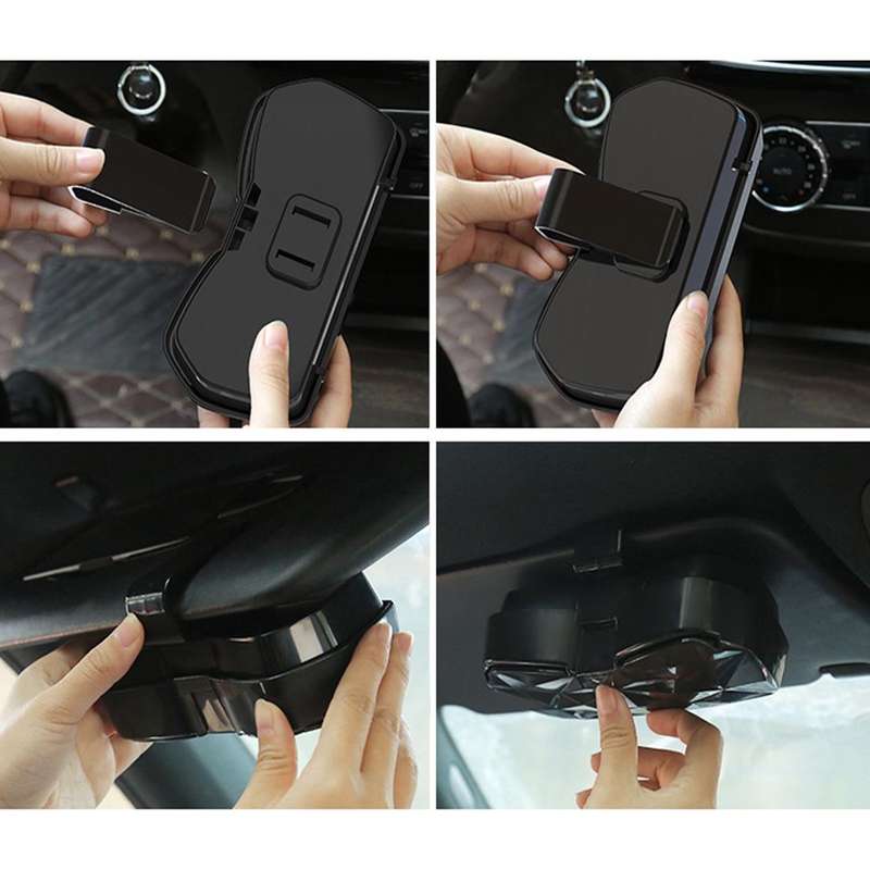Car Multi-functional Glasses Case Sunglasses Storage Holder with Card Slot, Diamond Style (Black)