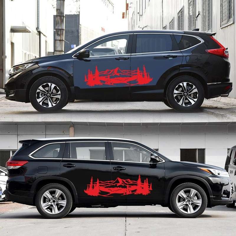 2 PCS/Set D-957 Mountains Pattern Car Modified Decorative Sticker(Red)