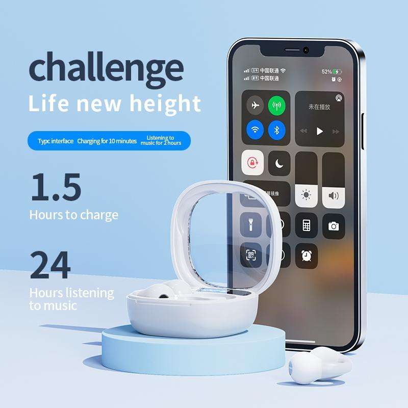 JR01 Transparent Capsule Smart Digital Display Ear-hook Bluetooth Earphones(Black)