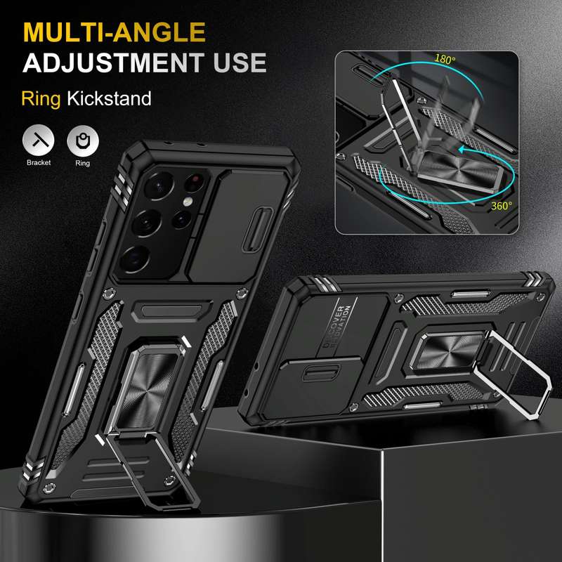 For Samsung Galaxy S21 Ultra 5G Armor PC + TPU Camera Shield Phone Case(Black)