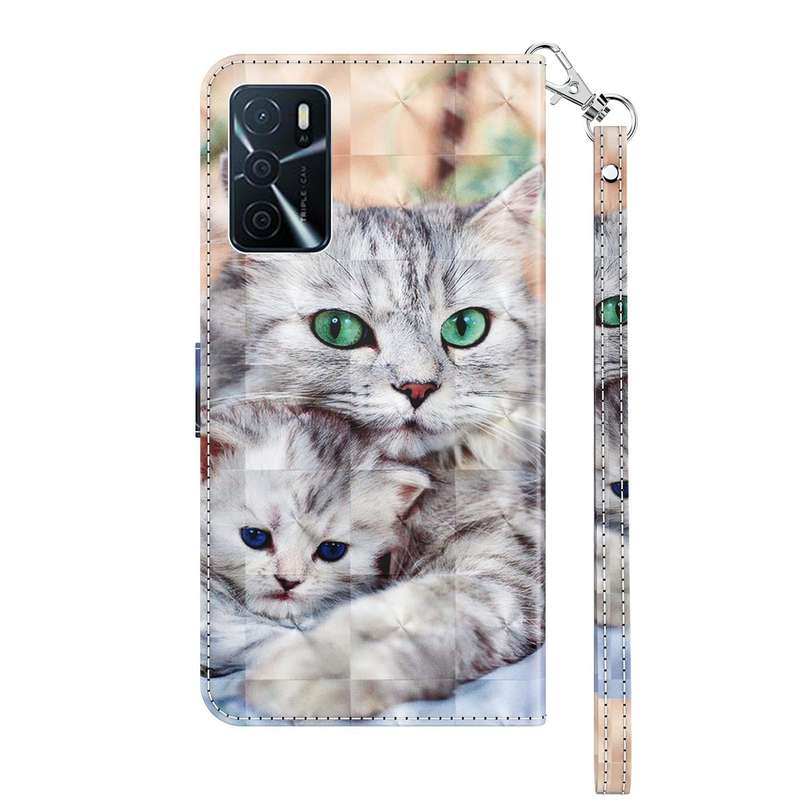 For OPPO A16 / A16s / A54s 3D Painted Leather Phone Case(Two Loving Cats)
