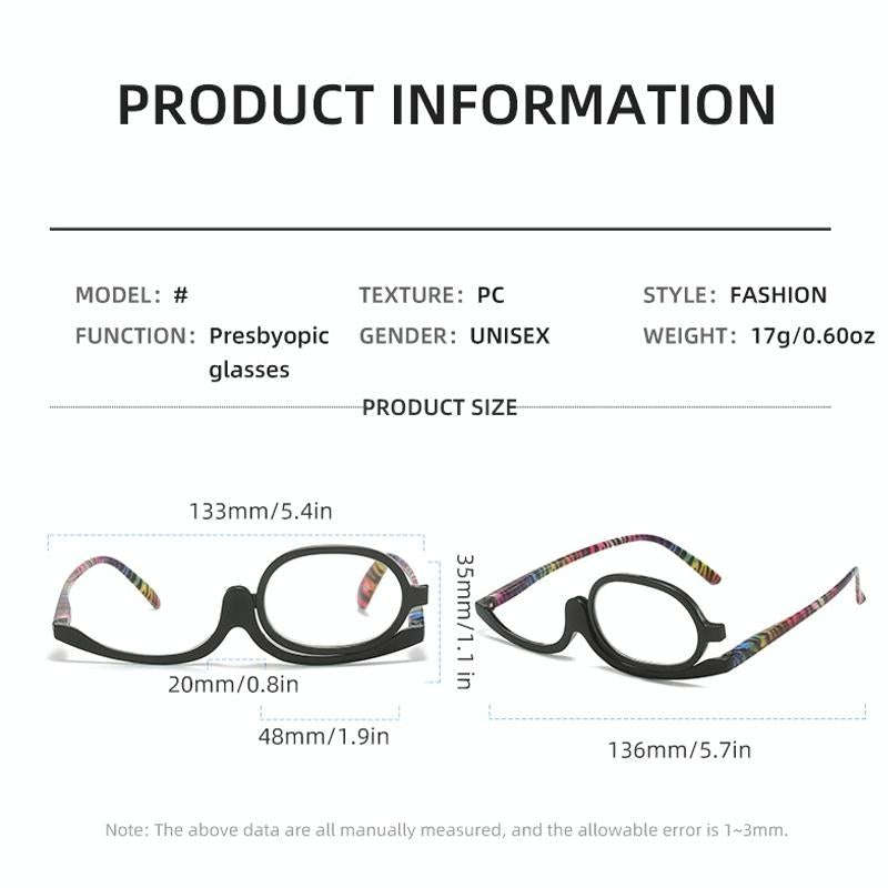Makeup Presbyopic Glasses Monolithic Reading Glass Magnifying Glass, Degree: +300(Black)