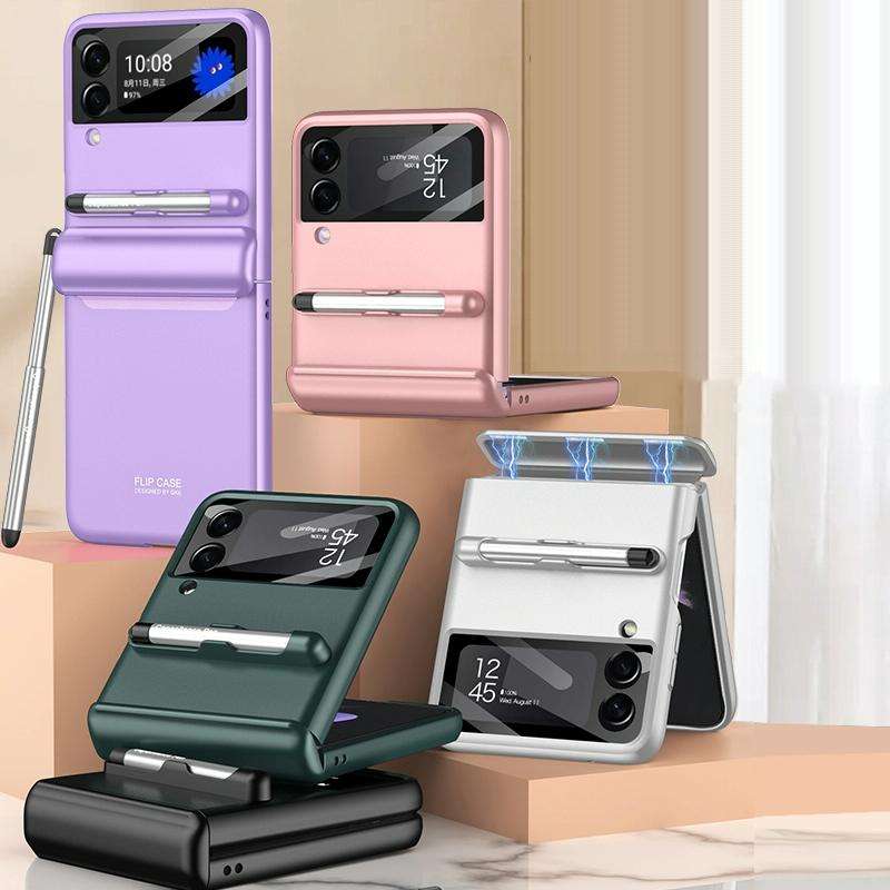 For Samsung Galaxy Z Flip3 5G GKK Magnetic Full Coverage Phone Flip Case with Pen(Black)