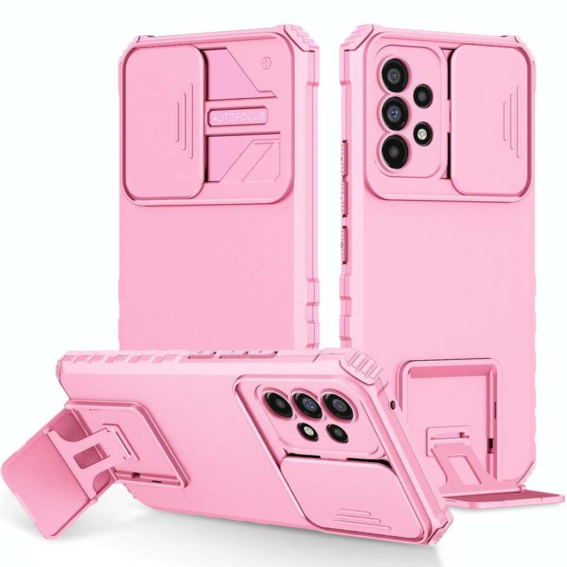 For Samsung Galaxy A53 5G Stereoscopic Holder Sliding Camshield Phone Case(Pink)