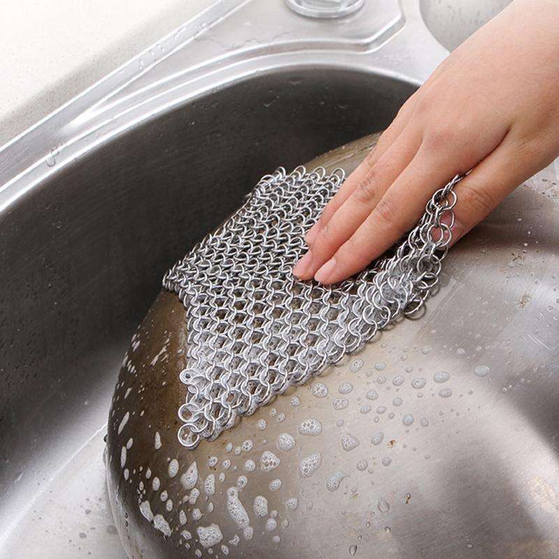 Stainless Steel Square Cast Iron Cleaner Pot Brush Scrubber Home Cookware Kitchen Cleaning Tool, ...
