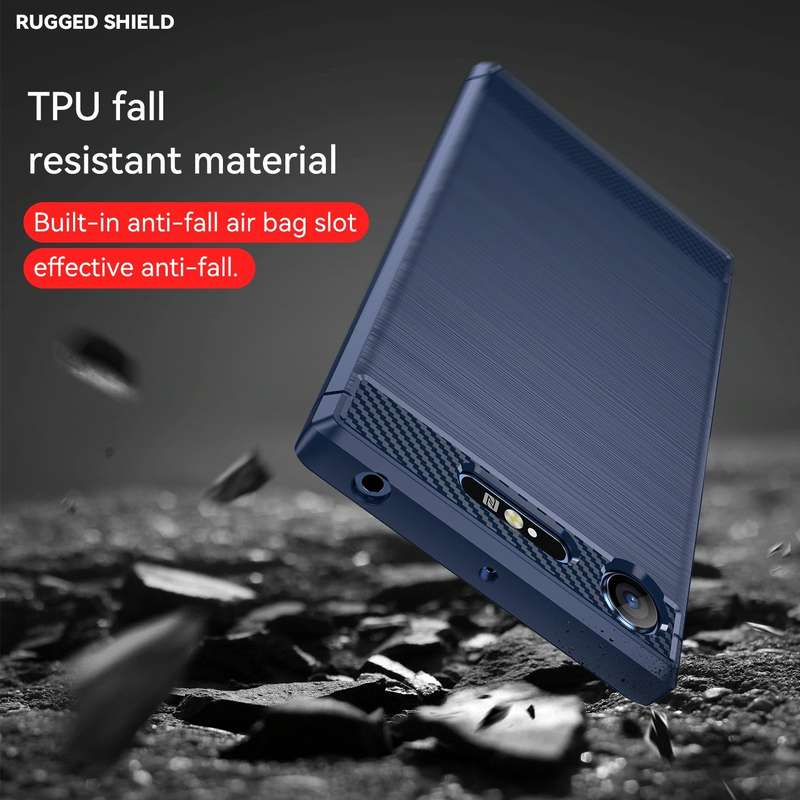 For Sony Xperia XZ1 Brushed Texture Carbon Fiber TPU Phone Case(Blue)
