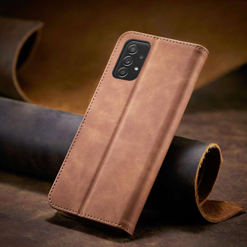 For Samsung Galaxy A52 Skin-feel Calfskin Texture Magnetic Dual-Fold Horizontal Flip Leather Case...