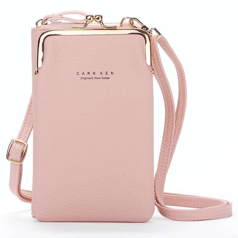 H2107 Ladies Mobile Phone Bag Shoulder Messenger Bag Pebbled Zipper Wallet(Pink)