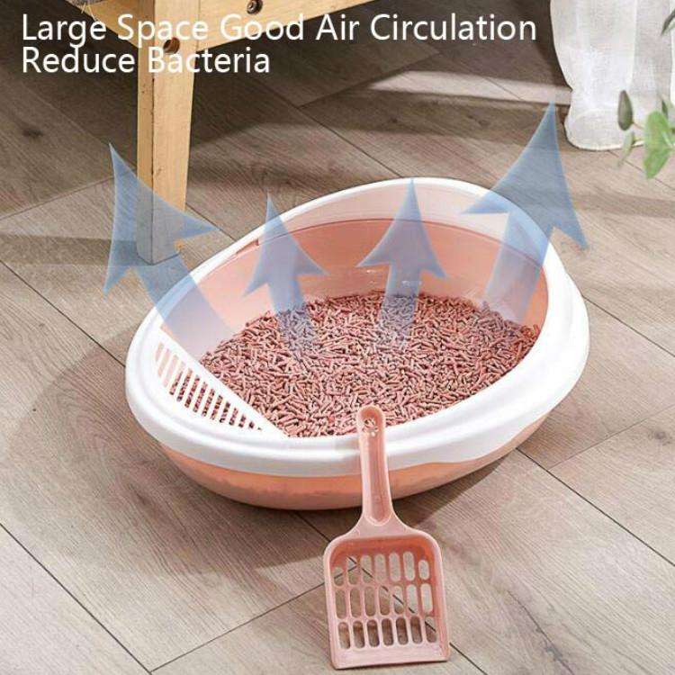 Pet Supplies Semi-Enclosed Detachable Splash-Proof Litter Box Cat Toilet with Cat Litter Scoop(Pink)