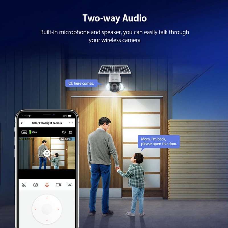 SHIWOJIA IP66 Waterproof 4G 3MP Solar Dome IP Camera, Two-way Audio & PIR Motion Detection & Nigh...