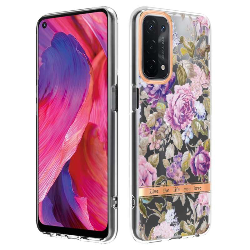 For OPPO A74 5G / A93 5G / A54 5G / A93S 5G Flowers and Plants Series IMD TPU Phone Case(Purple P...