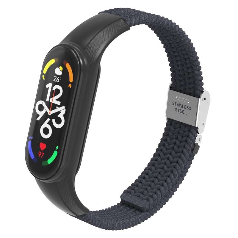 For Xiaomi Mi Band 7 Adjustable Nylon Braided Integrated Watch Band(Charcoal)