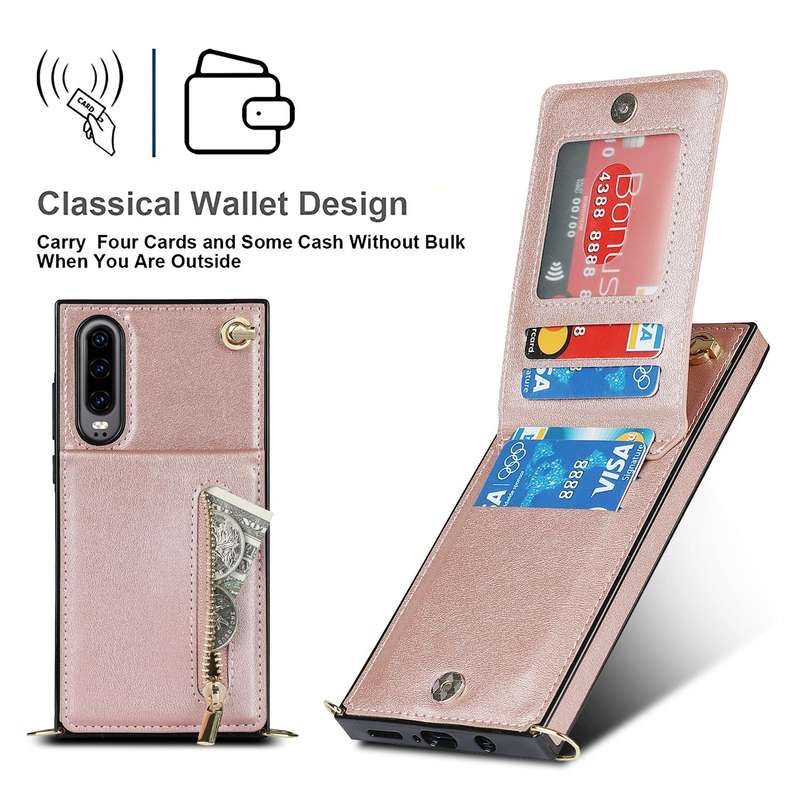 For Huawei P30 Cross-body Zipper Square TPU+PU Back Cover Case with Holder & Card Slots & Wallet ...