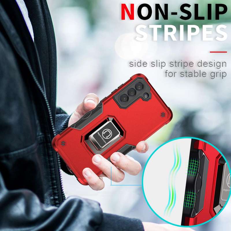 For Samsung Galaxy S21 FE 5G Ring Holder Non-slip Armor Phone Case(Green)