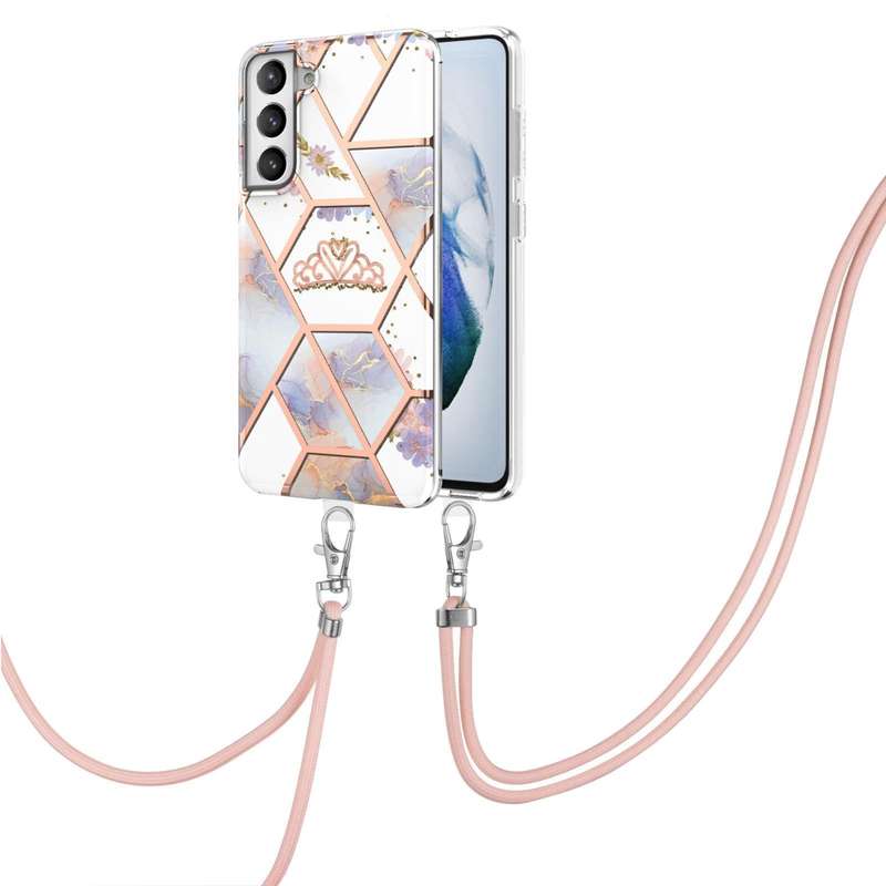 For Samsung Galaxy S21 FE 5G Electroplating Splicing Marble Flower Pattern TPU Shockproof Case wi...
