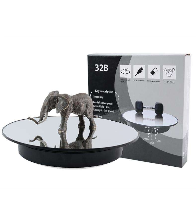 32cm Electric Turntable for Photography With Speed Direction Adjustment, Color: Black Mirror