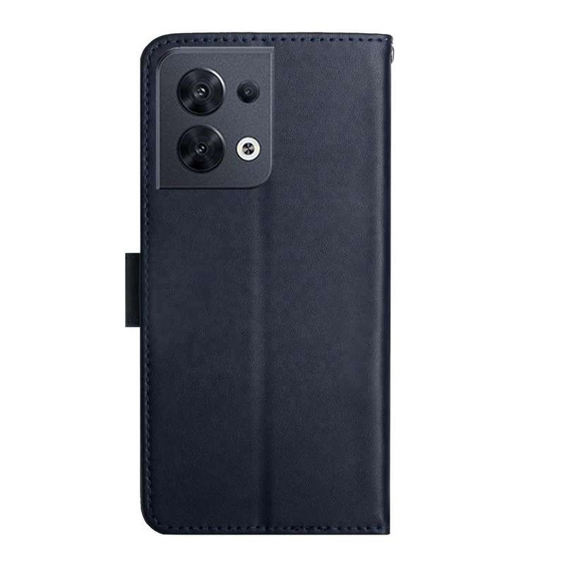 For OPPO Reno8 5G HT02 Genuine Leather Fingerprint-proof Flip Phone Case(Blue)