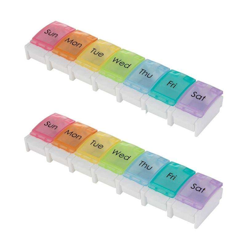 2 PCS Portable Portable 7-Grid Bounce Button Pill Box(Rainbow)
