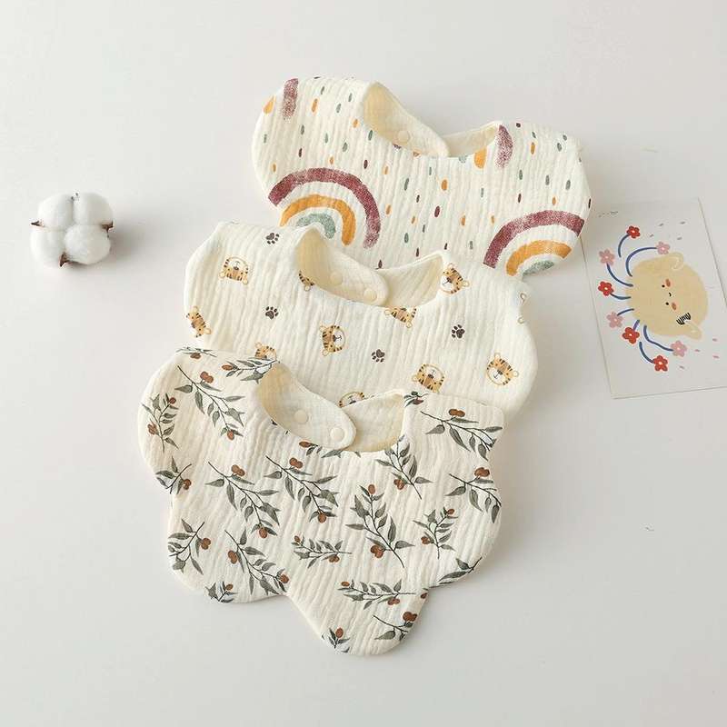 Pure Cotton 6-layer Seersucker Bib Baby Saliva Napkin Newborn Toddler Soft Burp Cloth, Style: Yel...