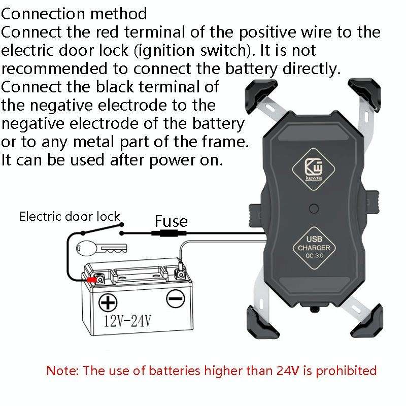 Kewig Motorcycle Outdoor Riding Four-Claw Fixed Mobile Phone Bracket QC3.0 Fast Charging Waterpro...