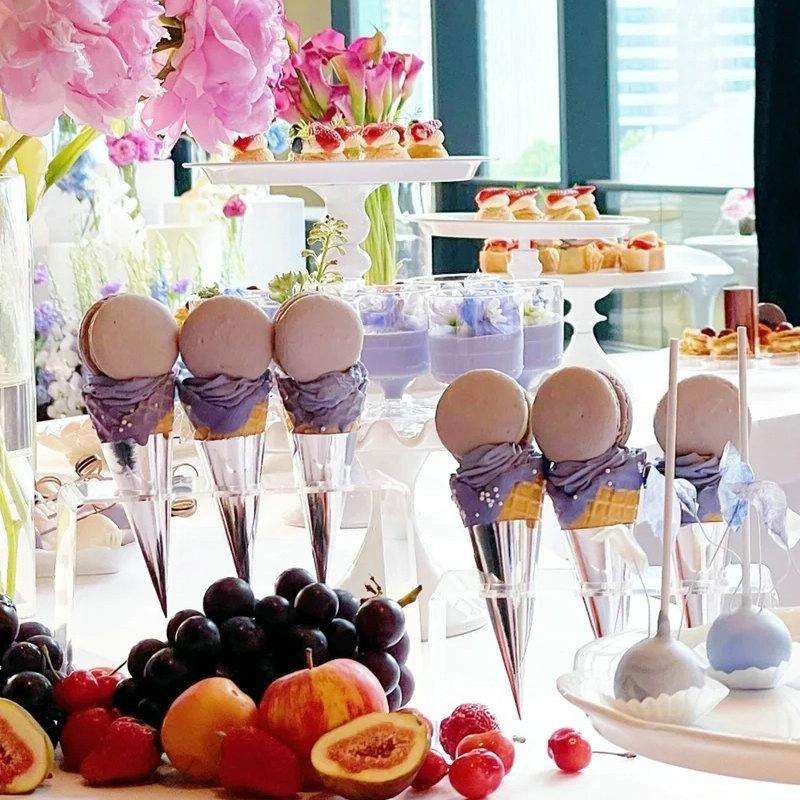 100pcs Disposable Ice Cream Paper Holder Sweet Crispy Tip Bottom Paper(Gold)