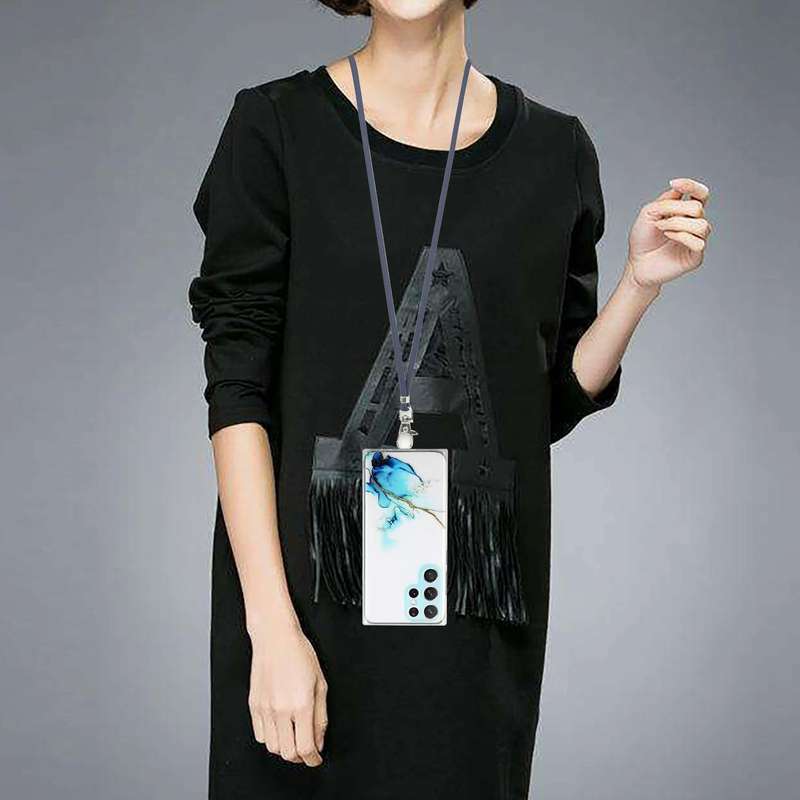 For Samsung Galaxy S22 Ultra 5G Hollow Marble Pattern TPU Shockproof Phone Case with Neck Strap R...