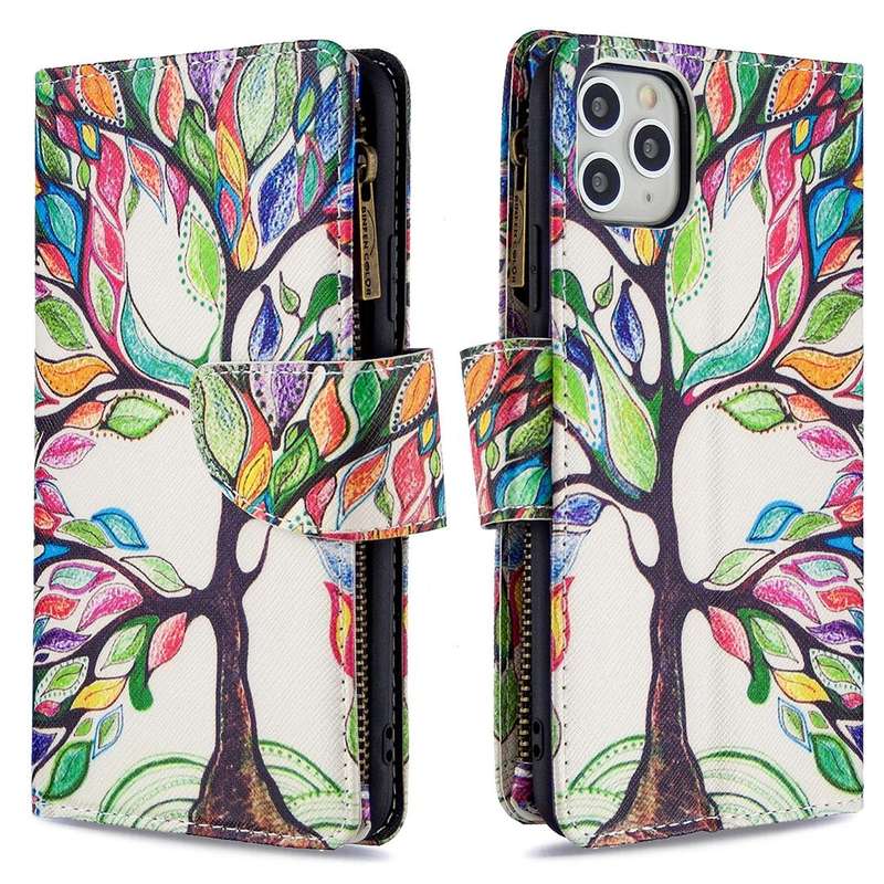 For iPhone 11 Colored Drawing Pattern Zipper Horizontal Flip Leather Case with Holder & Card Slot...
