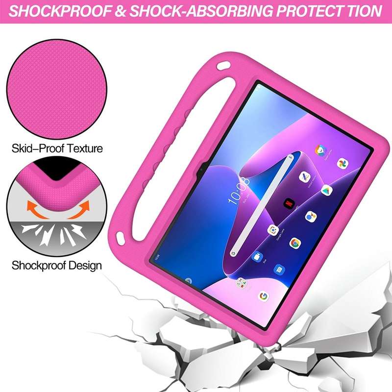 For Lenovo Tab M10 3rd Gen Handle EVA Shockproof Tablet Case with Holder(Rose Red)