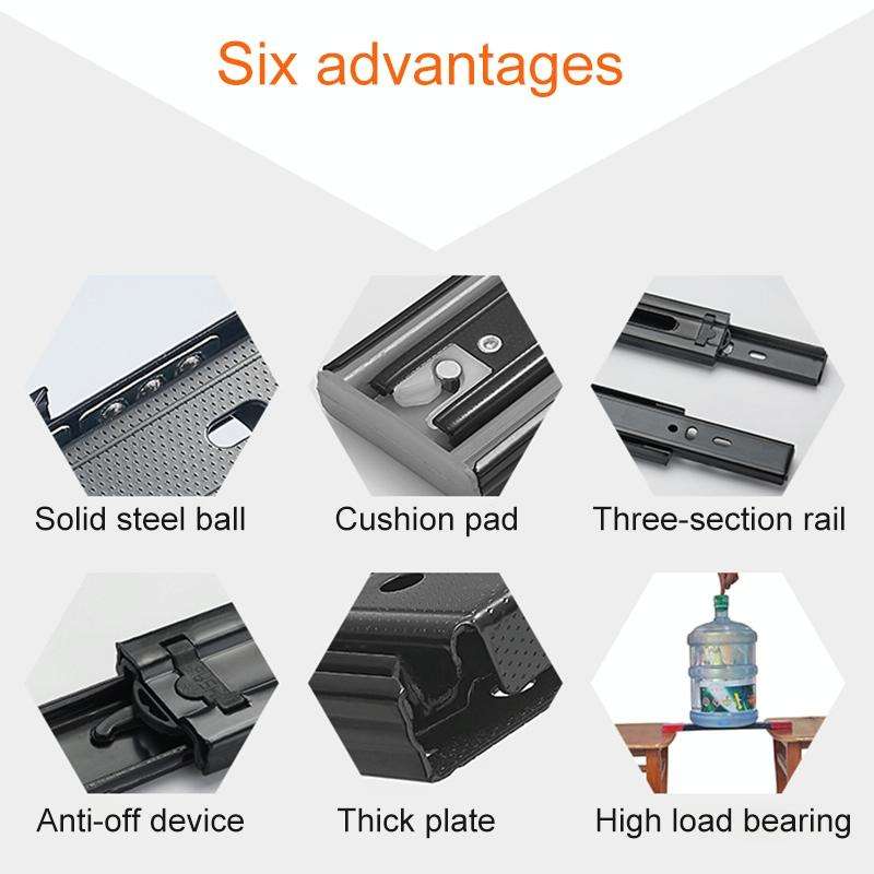 16 inches 3-section Mute Stainless Steel Sliding Drawer Slides Ball Slide Rail Length: 40cm