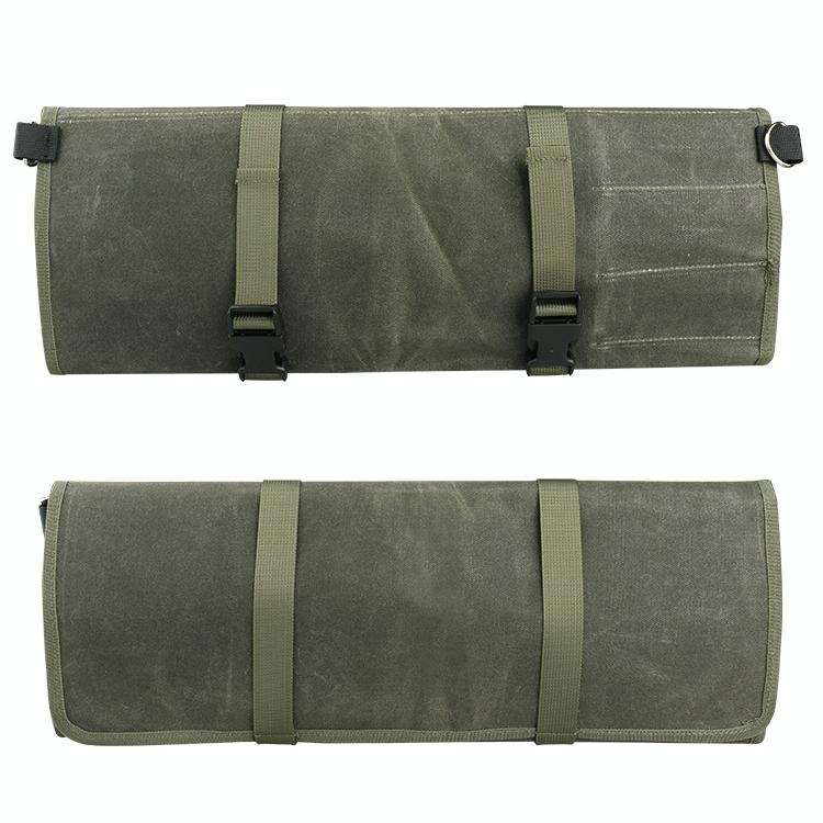 Oil Wax Canvas Roll Chef Knife Storage Bag(Army Green)